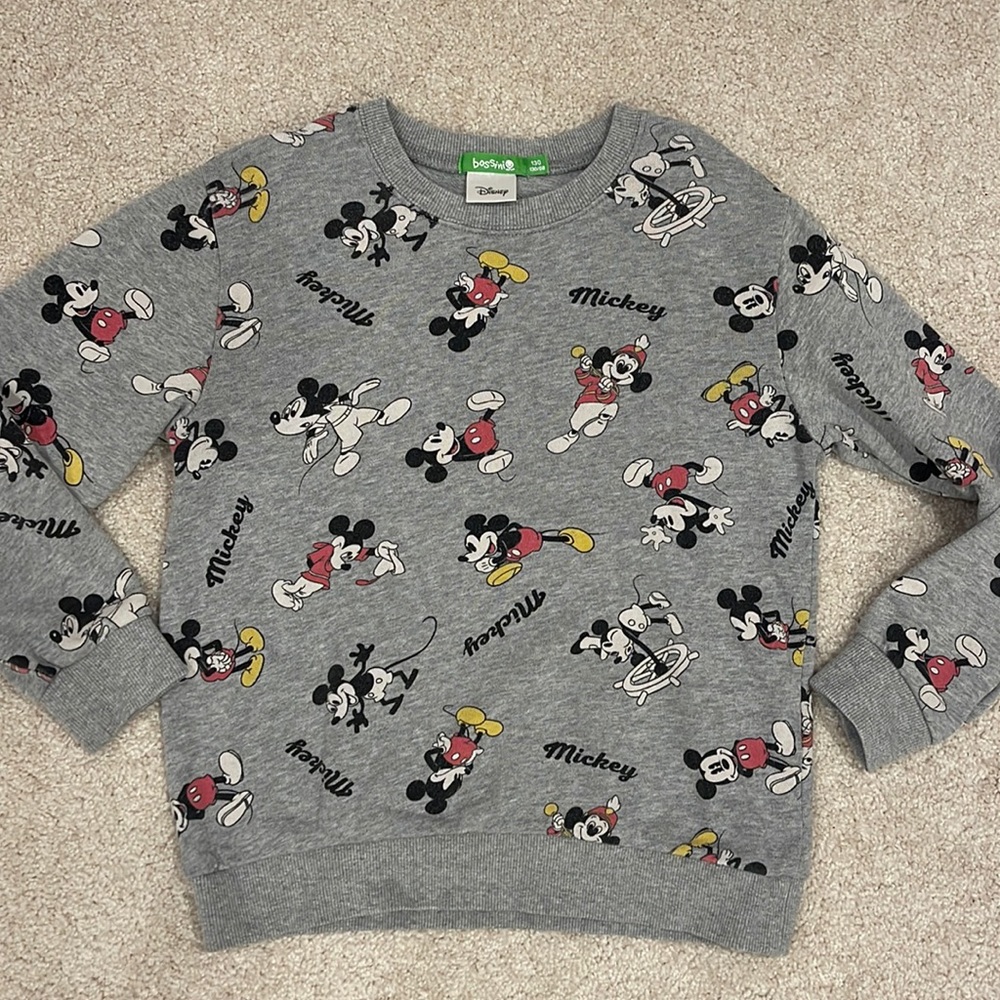 Gray sweatshirt with Mickey prints (size 6-7)